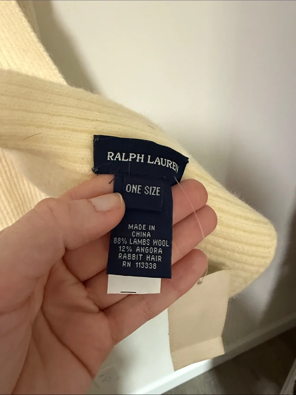 Ralph Lauren Cream Ribbed Knit Scarf